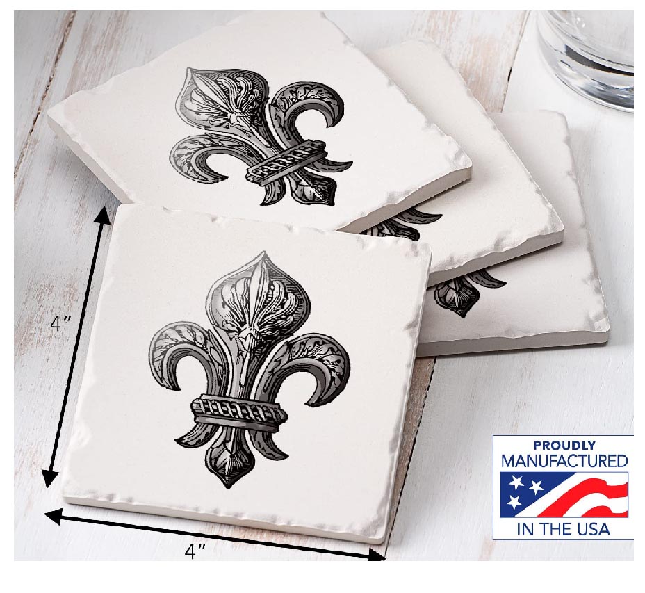 ! Black - White Fleur De Lis Damask 4 Coasters ! Black - White Fleur De Lis Damask 4 Coasters